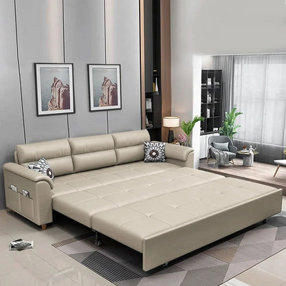 1880mm Beige Full Sleeper Convertible Sofa with Storage & Pockets Sofa Bed - Homary