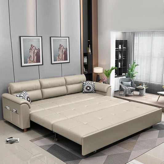 1880mm Beige Full Sleeper Convertible Sofa with Storage & Pockets Sofa Bed - Homary