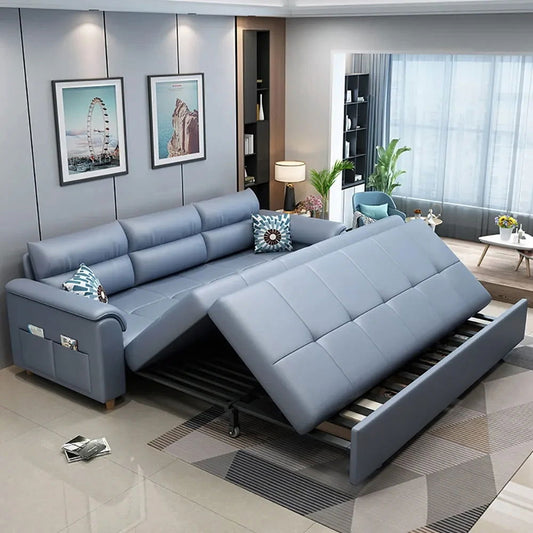 1880mm Blue Full Sleeper Convertible Sofa with Storage & Pockets Sofa Bed - Homary