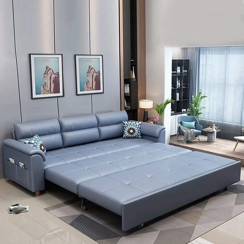 1880mm Blue Full Sleeper Convertible Sofa with Storage & Pockets Sofa Bed - Homary