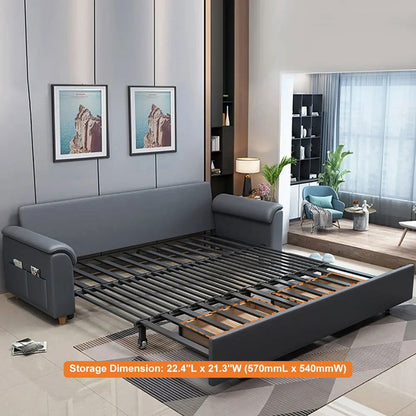 1880mm Deep Gray Full Sleeper Convertible Sofa with Storage & Pockets Sofa Bed - 