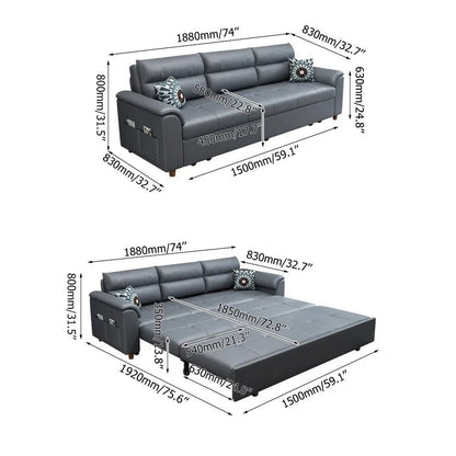 1880mm Deep Gray Full Sleeper Convertible Sofa with Storage & Pockets Sofa Bed - 