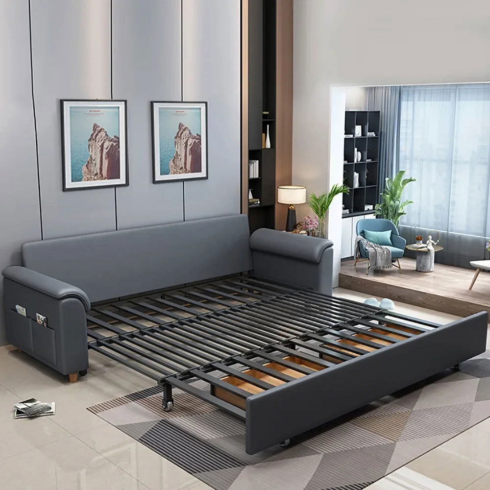 1880mm Deep Gray Full Sleeper Convertible Sofa with Storage & Pockets Sofa Bed - 