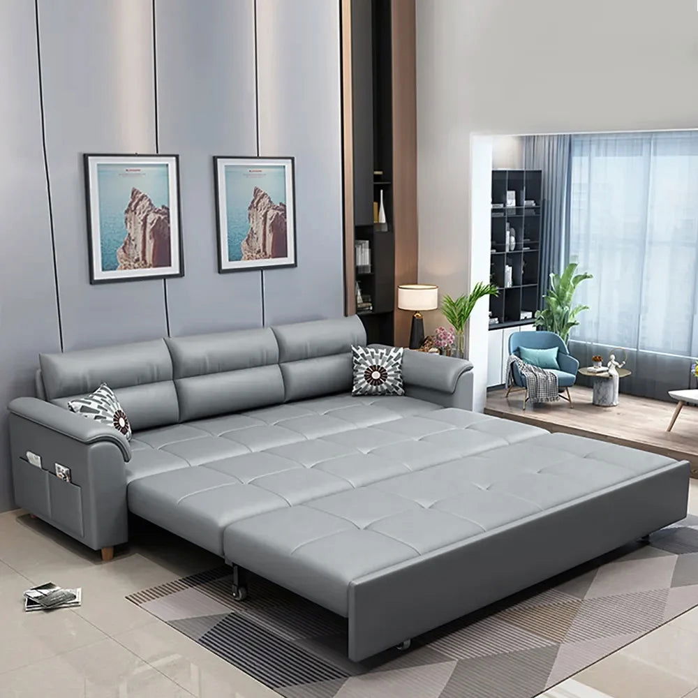 1880mm Light Gray Full Sleeper Convertible Sofa with Storage & Pockets Sofa Bed - 