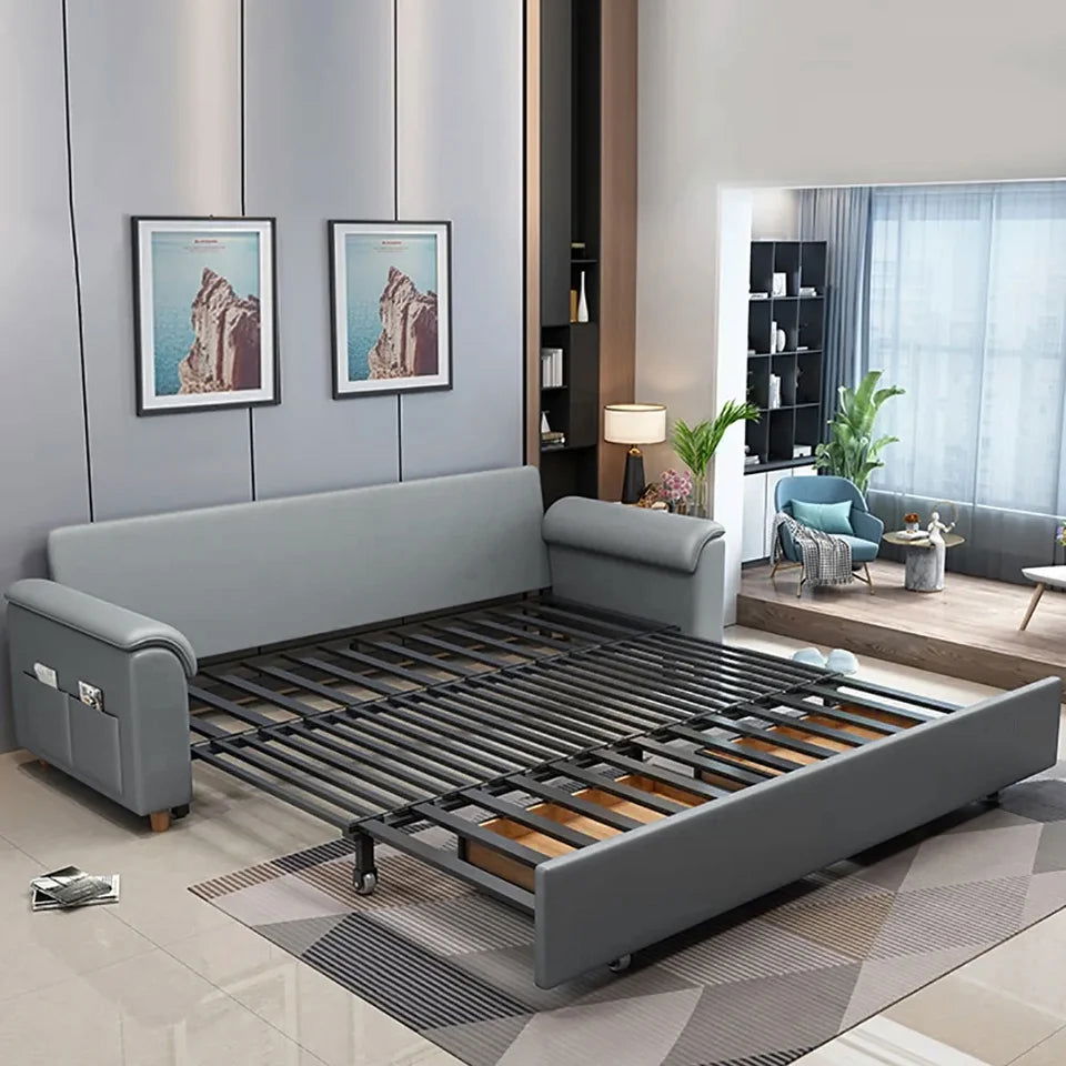1880mm Light Gray Full Sleeper Convertible Sofa with Storage & Pockets Sofa Bed - 