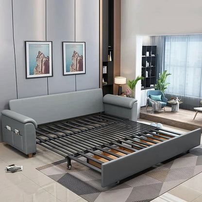 1880mm Light Gray Full Sleeper Convertible Sofa with Storage & Pockets Sofa Bed - 