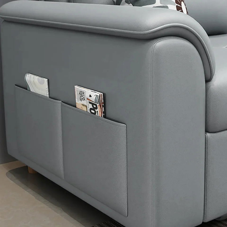 1880mm Light Gray Full Sleeper Convertible Sofa with Storage & Pockets Sofa Bed - 