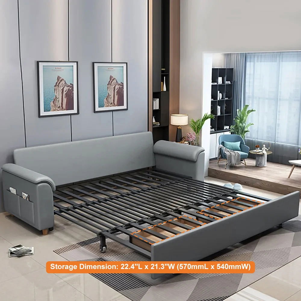 1880mm Light Gray Full Sleeper Convertible Sofa with Storage & Pockets Sofa Bed - 