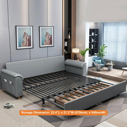 1880mm Light Gray Full Sleeper Convertible Sofa with Storage & Pockets Sofa Bed - 