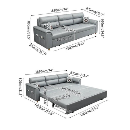 1880mm Light Gray Full Sleeper Convertible Sofa with Storage & Pockets Sofa Bed - 