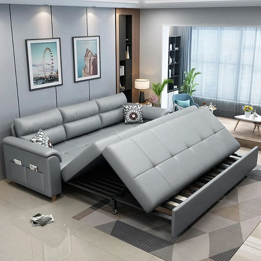 1880mm Light Gray Full Sleeper Convertible Sofa with Storage & Pockets Sofa Bed - Homary