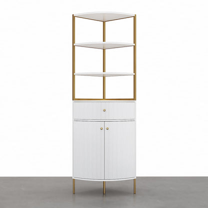 1900mm Modern White Etagere Corner Bookshelf 1 Drawer & 2 Doors Wooden Tall Bookcase - 