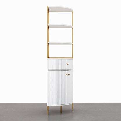 1900mm Modern White Etagere Corner Bookshelf 1 Drawer & 2 Doors Wooden Tall Bookcase - 
