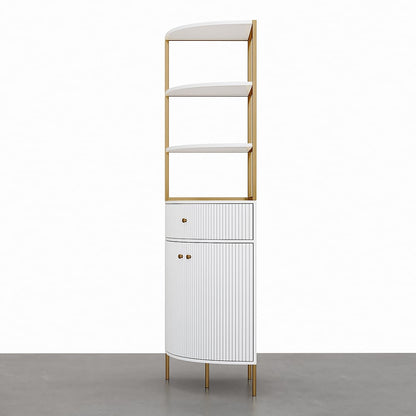 1900mm Modern White Etagere Corner Bookshelf 1 Drawer & 2 Doors Wooden Tall Bookcase - 