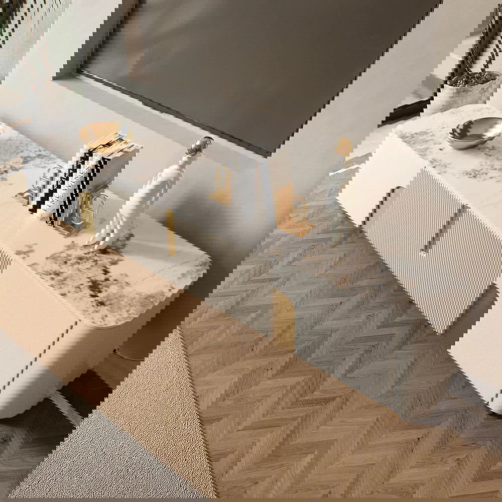 2000mm Artus Modern Stone Top Beige & Gold TV Stand with 4 Doors and Storage - 