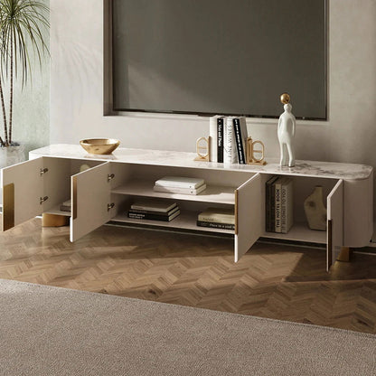 2000mm Artus Modern Stone Top Beige & Gold TV Stand with 4 Doors and Storage - 