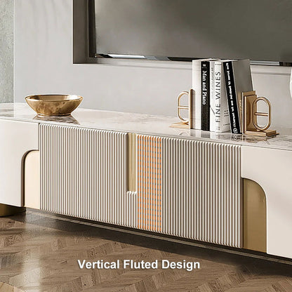 2000mm Artus Modern Stone Top Beige & Gold TV Stand with 4 Doors and Storage - 