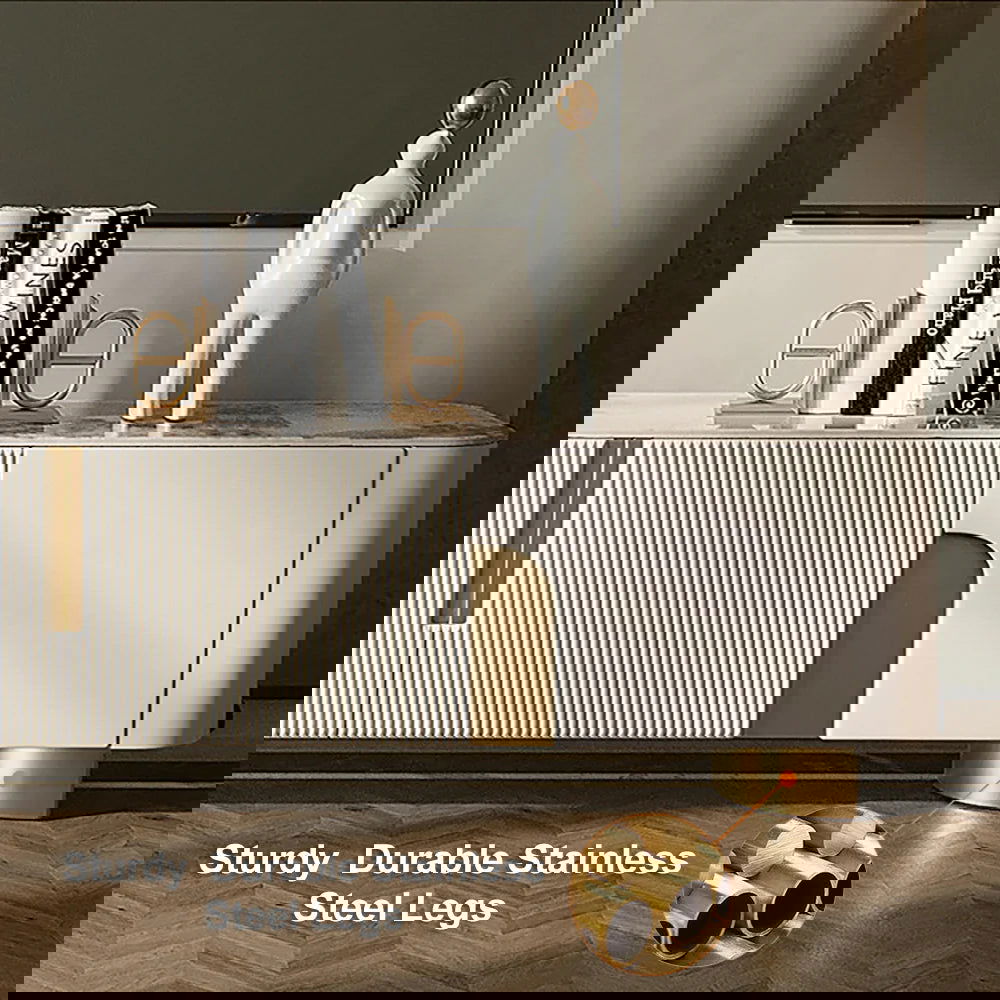 2000mm Artus Modern Stone Top Beige & Gold TV Stand with 4 Doors and Storage - 