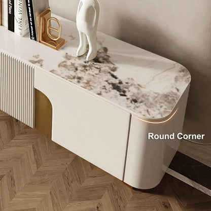 2000mm Artus Modern Stone Top Beige & Gold TV Stand with 4 Doors and Storage - 