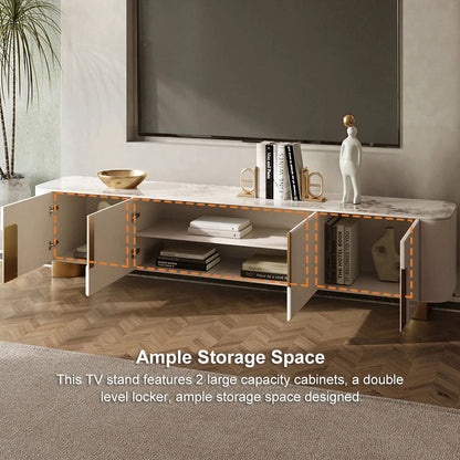 2000mm Artus Modern Stone Top Beige & Gold TV Stand with 4 Doors and Storage - 