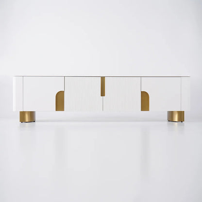 2000mm Artus Modern Stone Top Beige & Gold TV Stand with 4 Doors and Storage - 
