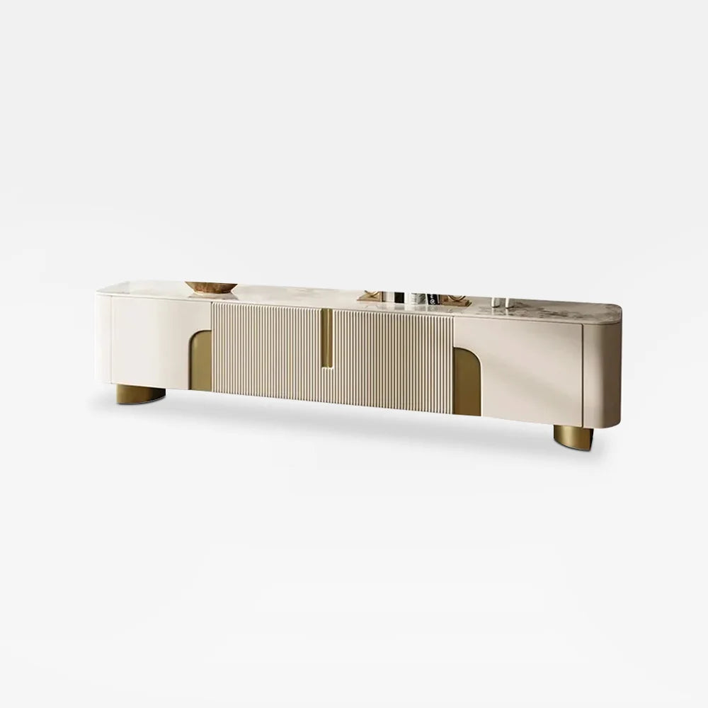 2000mm Artus Modern Stone Top Beige & Gold TV Stand with 4 Doors and Storage - 