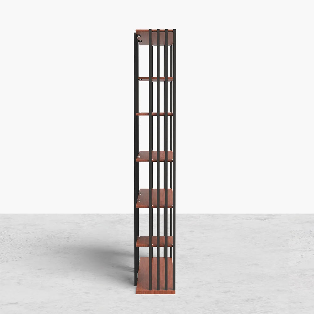 2000mm Industrial Black Walnut Etagere Bookshelf Display Shelving Tall Book Shelf in Ste - 