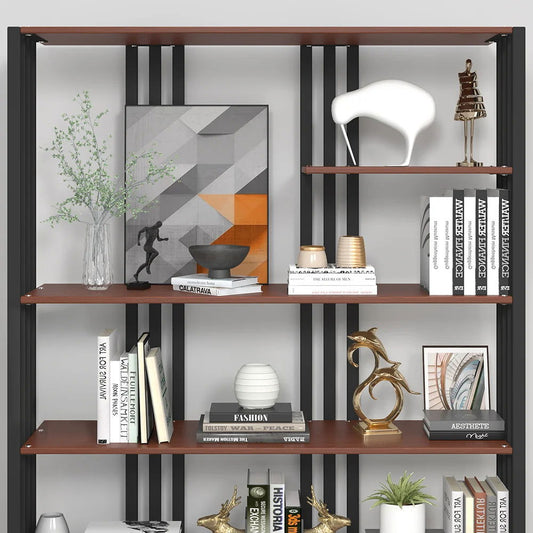 2000mm Industrial Black Walnut Etagere Bookshelf Display Shelving Tall Book Shelf in Ste - Homary