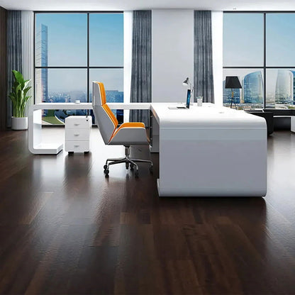 2000mm L-Shaped Modern Executive Desk of Left Hand with Drawers in White & Black - 