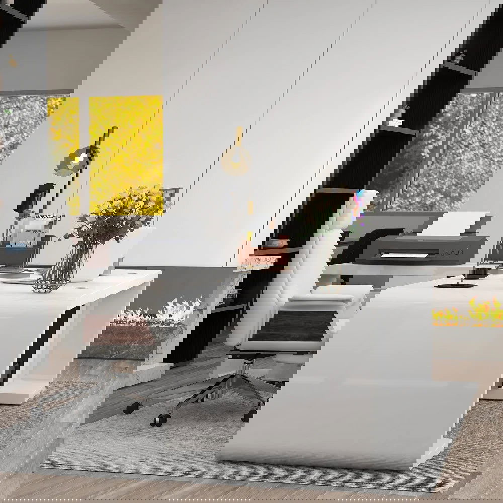 2000mm L-Shaped Modern Executive Desk of Left Hand with Drawers in White & Black - 