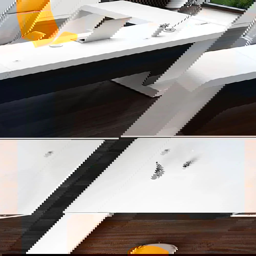 2000mm L-Shaped Modern Executive Desk of Left Hand with Drawers in White & Black - 