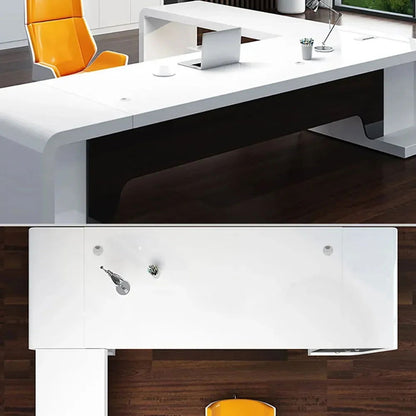 2000mm L-Shaped Modern Executive Desk of Left Hand with Drawers in White & Black - 