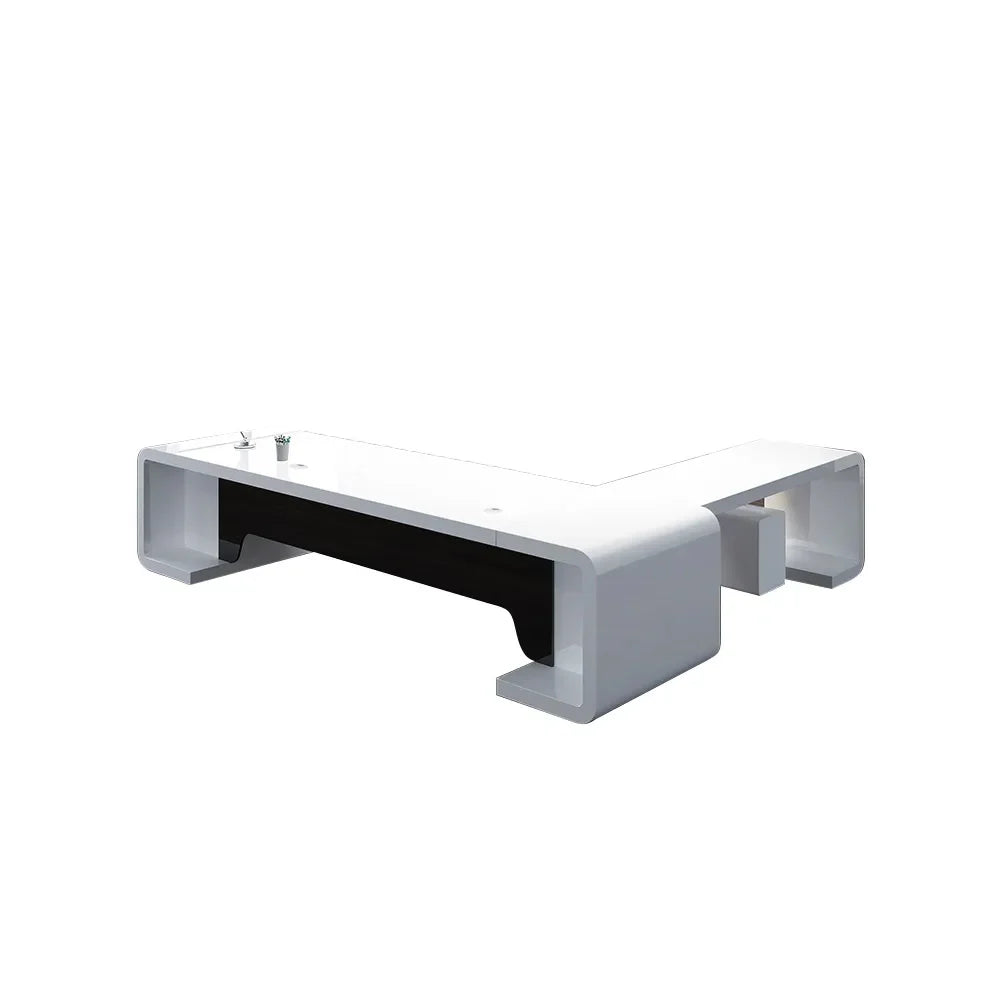 2000mm L-Shaped Modern Executive Desk of Left Hand with Drawers in White & Black - 
