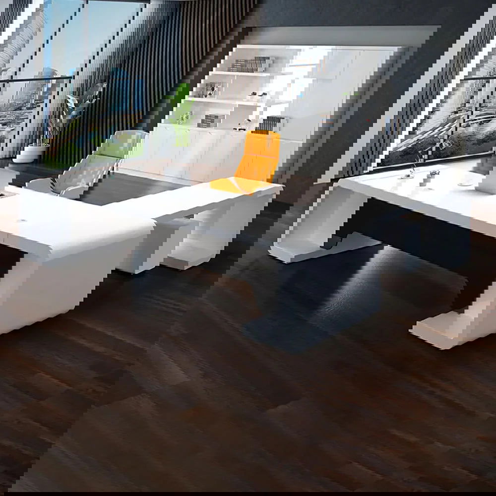 2000mm L-Shaped Modern Executive Desk of Left Hand with Drawers in White & Black - Homary