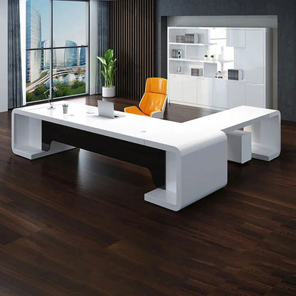 2000mm L-Shaped Modern Executive Desk of Left Hand with Drawers in White & Black - Homary