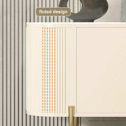 2000mm Modern Beige Electric Fireplace TV Stand Sintered Stone Top with Remote Control - 