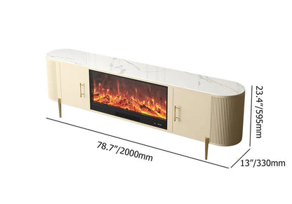 2000mm Modern Beige Electric Fireplace TV Stand Sintered Stone Top with Remote Control - 