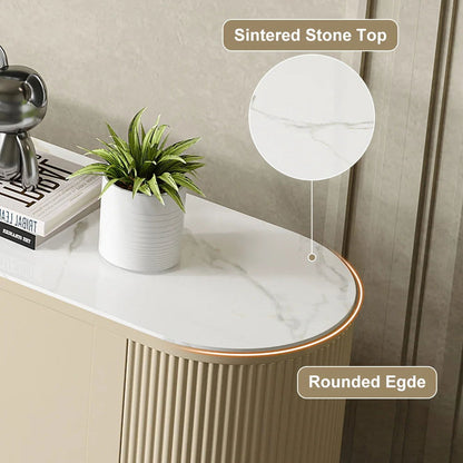 2000mm Modern Beige Electric Fireplace TV Stand Sintered Stone Top with Remote Control - 