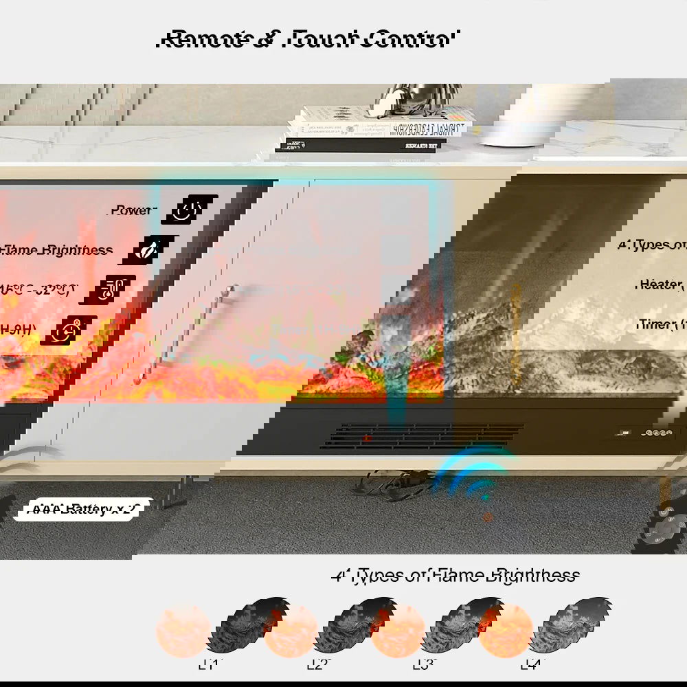 2000mm Modern Beige Electric Fireplace TV Stand Sintered Stone Top with Remote Control - 