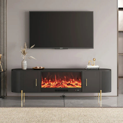 2000mm Modern Beige Electric Fireplace TV Stand Sintered Stone Top with Remote Control - 