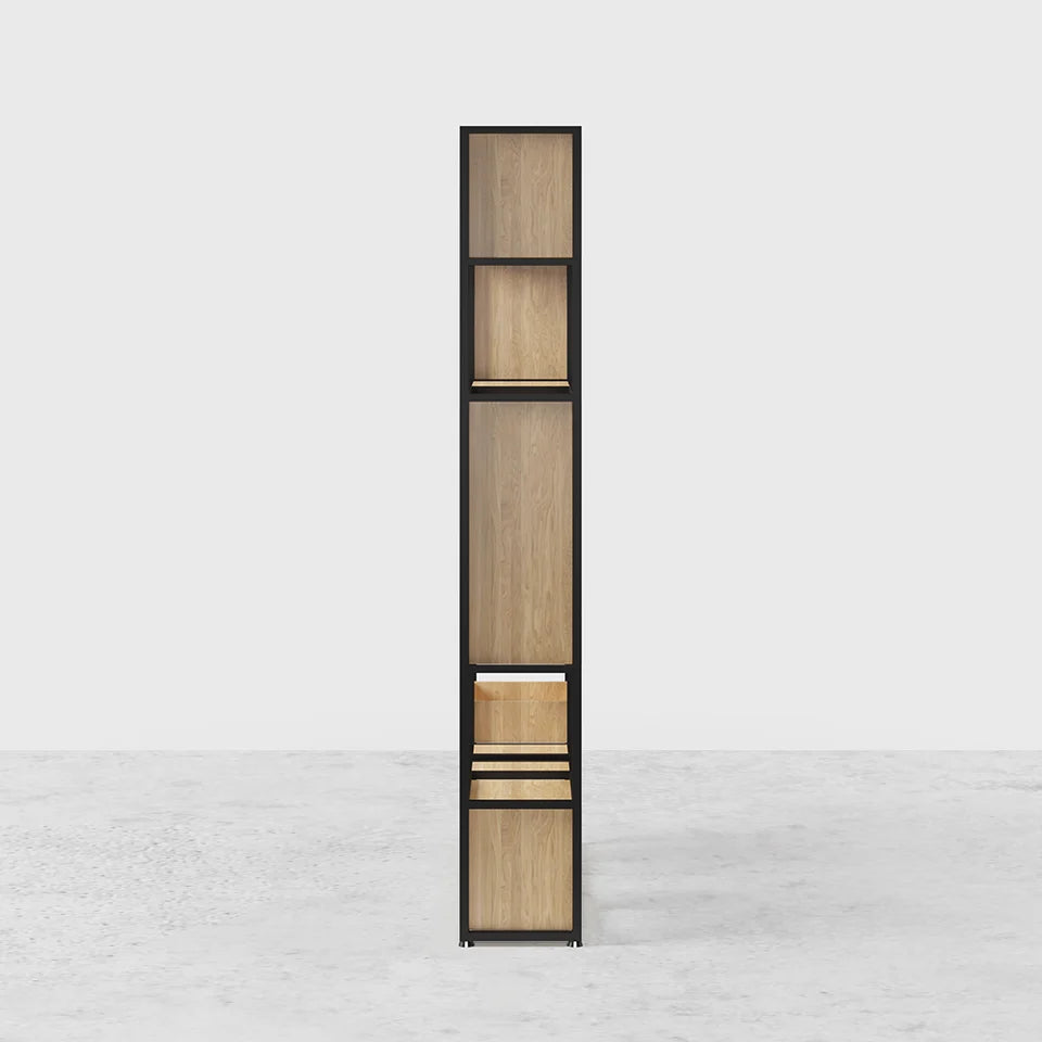 2000mm Modern Black Steel Geometric Bookcase 6-Tier Bookshelf Wooden Tall Book Shelf - 