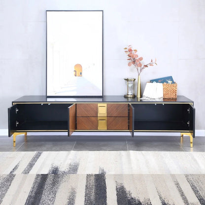 2000mm Modern Black & Walnut TV Stand Solid Wood Entertainment Center with Storage - 