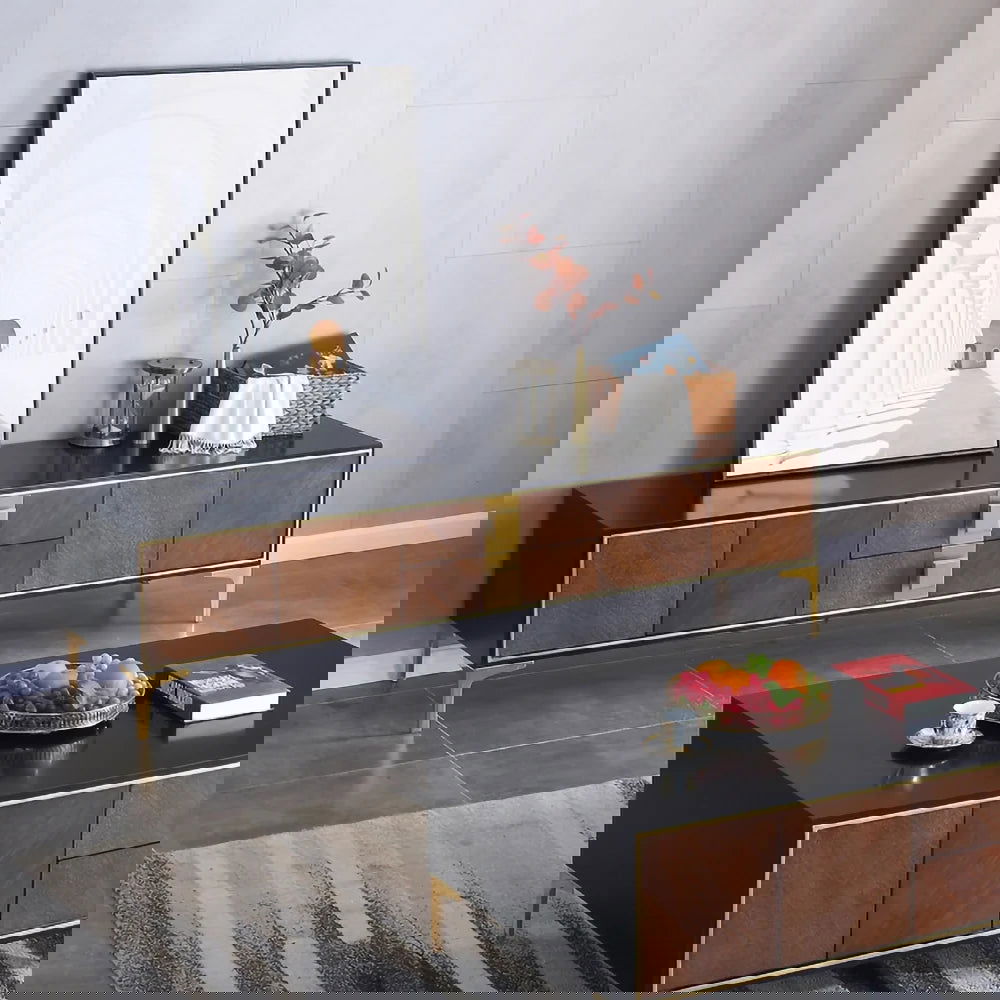 2000mm Modern Black & Walnut TV Stand Solid Wood Entertainment Center with Storage - Homary