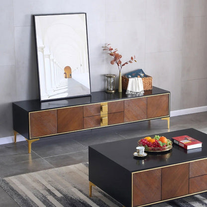 2000mm Modern Black & Walnut TV Stand Solid Wood Entertainment Center with Storage - Homary
