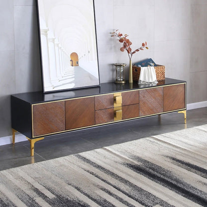 2000mm Modern Black & Walnut TV Stand Solid Wood Entertainment Center with Storage - Homary