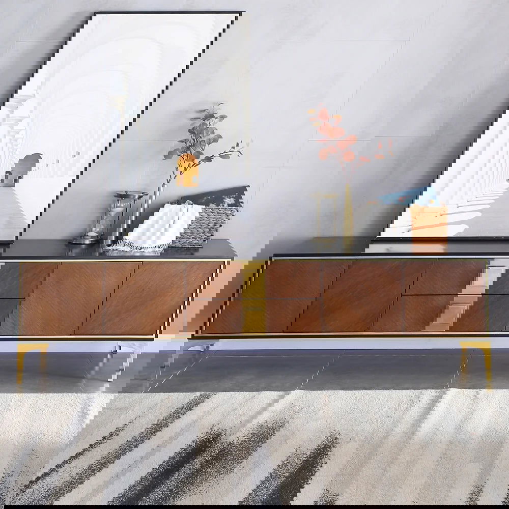 2000mm Modern Black & Walnut TV Stand Solid Wood Entertainment Center with Storage - Homary