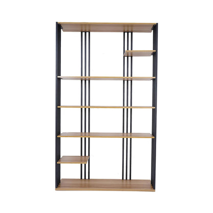 2000mm Modern Natural Etagere Bookcase 6-Tier Bookshelf Display in Black Finish - 