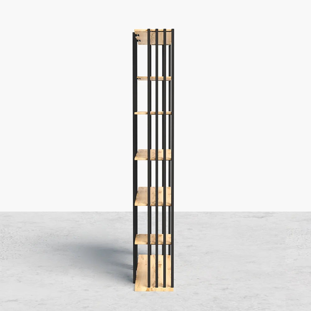 2000mm Modern Natural Etagere Bookcase 6-Tier Bookshelf Display in Black Finish - 