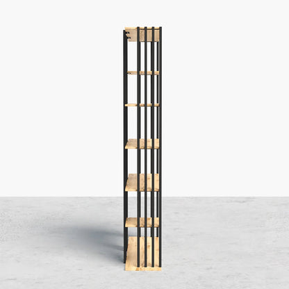 2000mm Modern Natural Etagere Bookcase 6-Tier Bookshelf Display in Black Finish - 