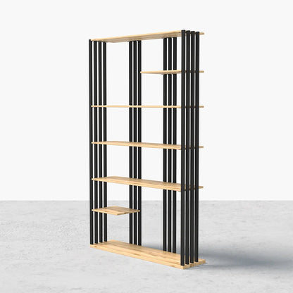 2000mm Modern Natural Etagere Bookcase 6-Tier Bookshelf Display in Black Finish - 